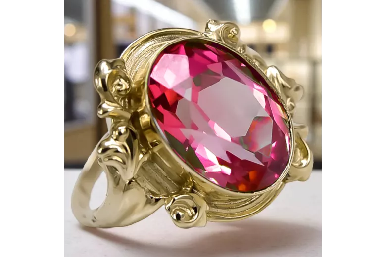 Anneau Rubis Or jaune 14 carats Style vintage vrc100y